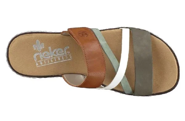 Slippers^Rieker V3652 olive/offwhite/mint/cayenne